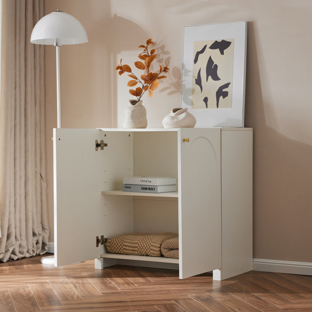 Kast – Opbergkast – Dressoir – Ladekast – Kledingkast – Wit Met Gouden Accenten – Compact 80x40x80 cm – Ruimtebesparend & Praktisch