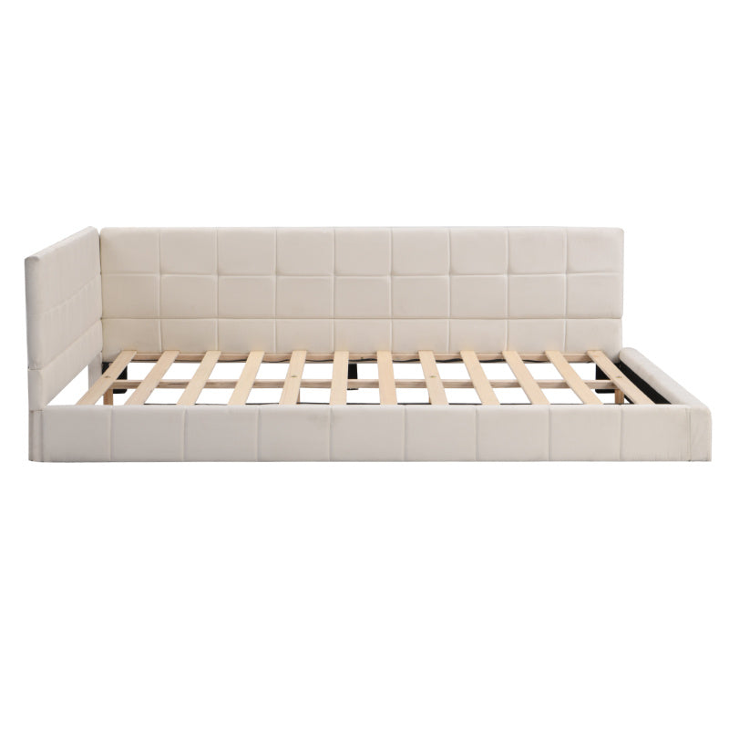 Upholstery bed sofa bed 140200 multifunction bed with slatted frame made of Light Beige -minded velvet stoff beige
