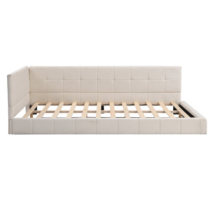 Upholstery bed sofa bed 140200 multifunction bed with slatted frame made of Light Beige -minded velvet stoff beige
