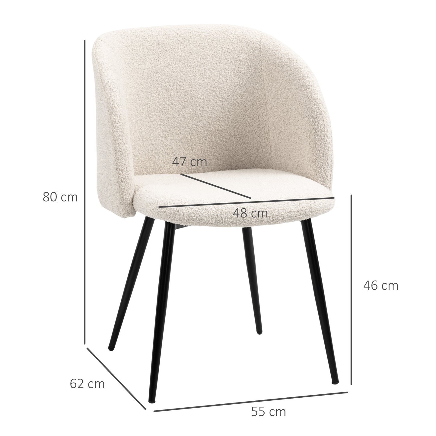 Eetkamerstoel – Stoel – Kuipstoel – Keukenstoel – Draaistoel – Crème Witte Bekleding – Zwarte Stalen Poten – Ergonomische Rugleuning – Set van 2
