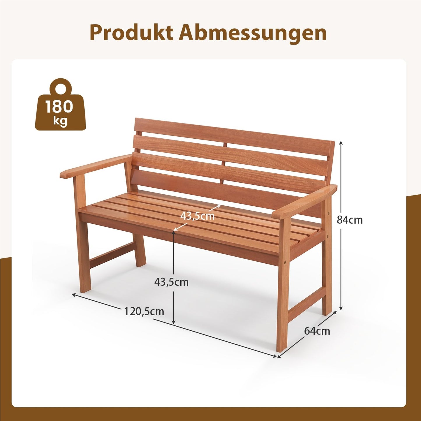 Tuinbank – Buitenbank – Balkontafel – Parkbank – Houten Bank – Hardhouten 2-Zits – Weerbestendig – 120,5 x 64 x 84 cm