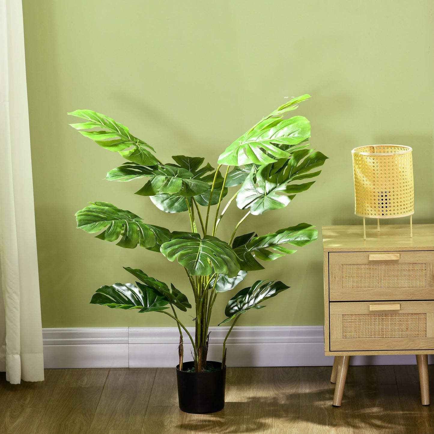 Monstera Deliciosa Kunstplant – Nepplant – Groene Kamerplant – Decoratieve Plant – Hangplant – Onderhoudsvrij – Stevige Cementen Pot 120 cm