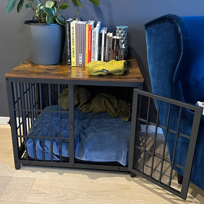 Hondenbench – Hondenkooi – Hondenrek – Hondenhuis – Hondenhok – Extra Ruim – Met Verwijderbare Tray – Hout-Met-Metalen Accenten – Drie Deuren – Zwart-Wit Design