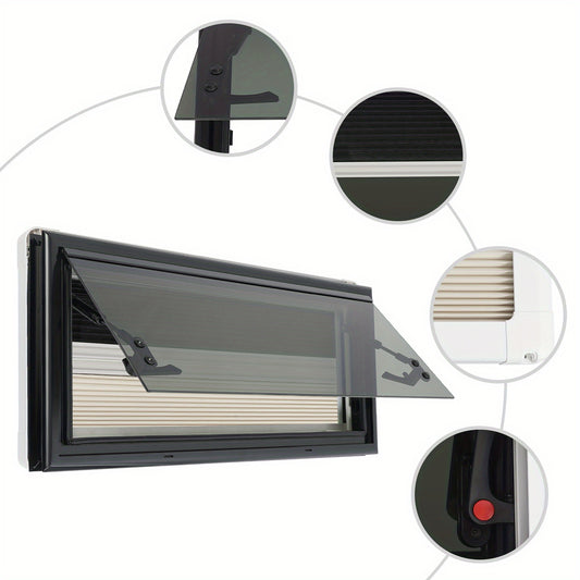 RV Tempered Uitzetraam – Camperraam – Caravanraam – Trailerraam – Ventilatievenster – Aluminium Alloy – Met Hor en Zonwering – 700x300mm Rechthoekig Rechts