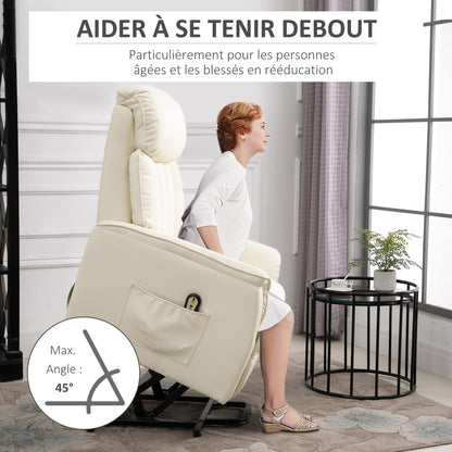 Elektrische Relaxstoel – Verstelbare Fauteuil – Power Lift Stoel – Tv Stoel – Relaxfauteuil – Met Afstandsbediening – Met Voetensteun – Max 150 kg – Crème Polyester