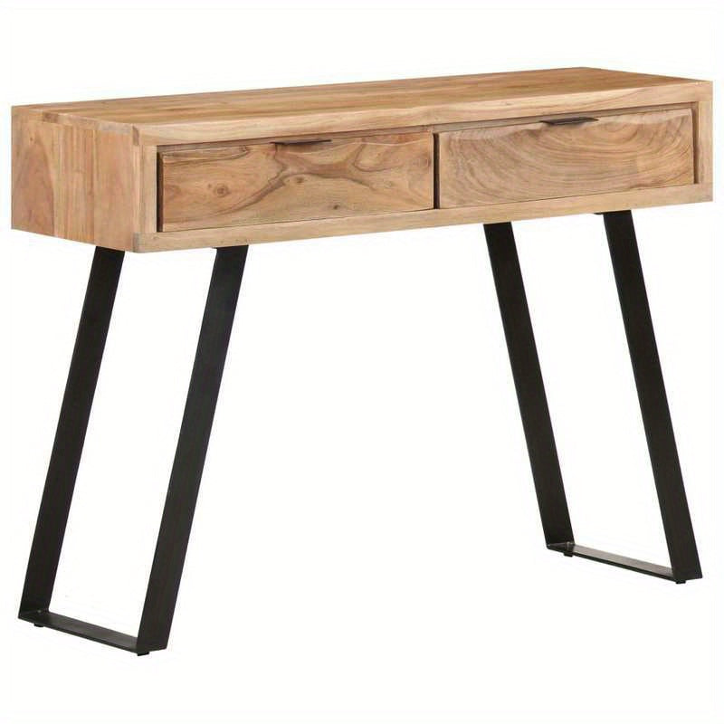 Acaciahouten Wandtafel – Sidetable – Schrijftafel – Dressoir – Wandmeubel – Massief Hout – Zwart Metalen Frame – 99x36x76 cm – Vloerstaand Ontwerp – Unieke Natuurlijke Rand – Bruin