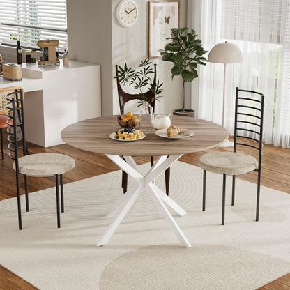 Eettafel – Ronde Tafel – Keukentafel – Eetkamertafel – Houten Tafel – 120 cm Diameter – X-Vormig Metalen Onderstel – Geschikt Voor 4-6 Personen