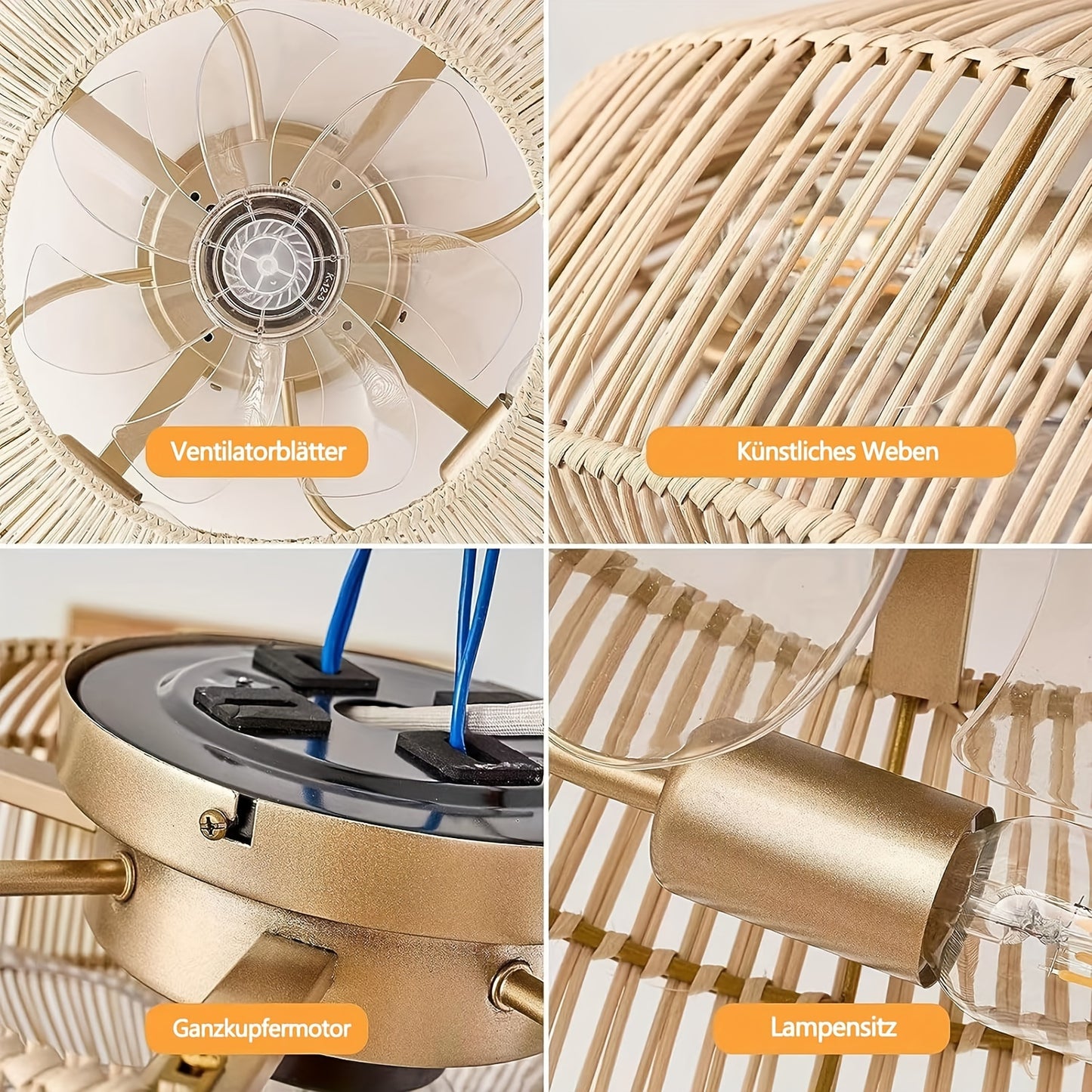 Plafondventilator – Ventilator Plafond – Plafondlamp Ventilator – Plafonniere – Boho Ventilator – 50,8 cm – Rattan Design Met Afstandsbediening & 6 Snelheden