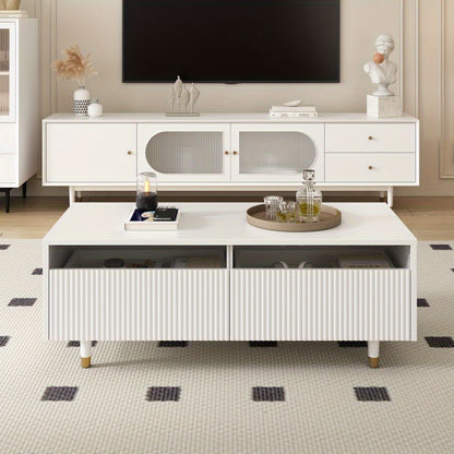 Salontafel – Koffietafel – Bijzettafel – Woonkamertafel – Opbergtafel – Modern met Golvend Ladeblad – Metaal Gouden Wit Frame