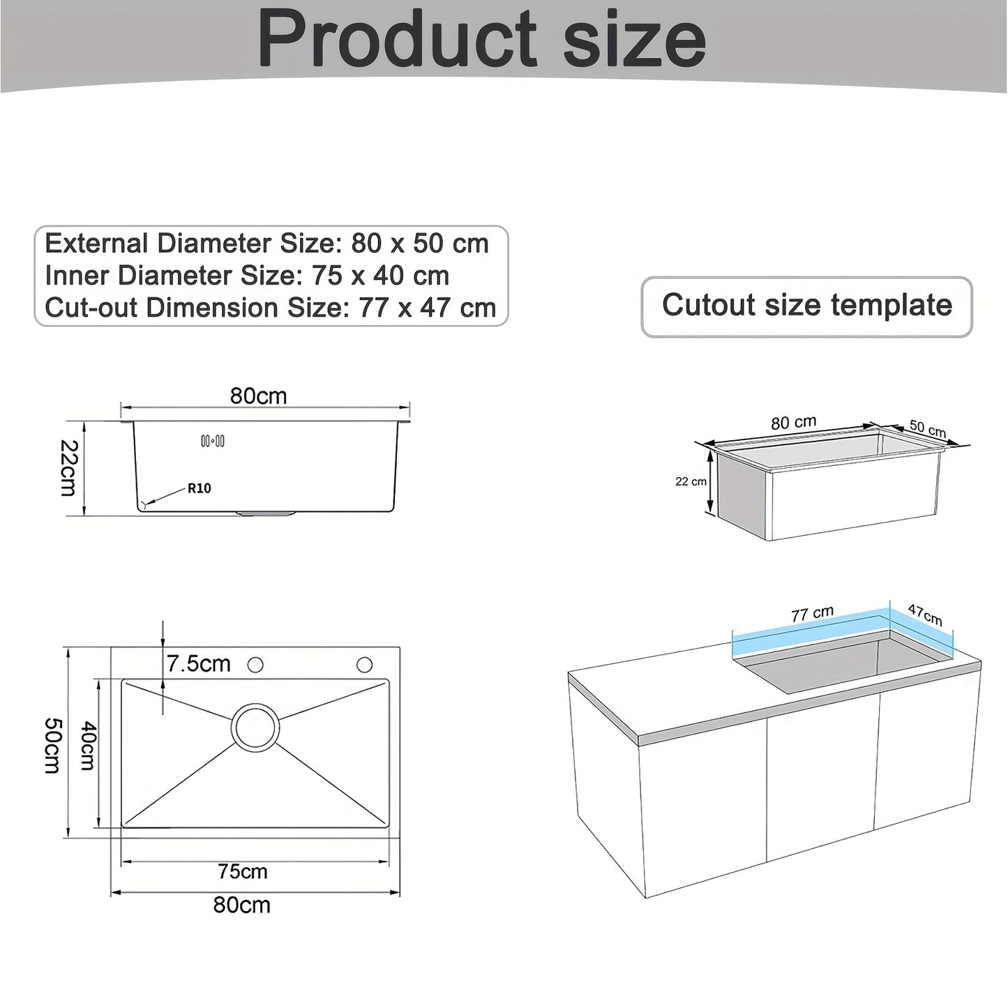 Keukenspoelbak – Spoelbak – Enkele Wasbak – Gootsteen – Keukenbak – Groot 80x50 cm – Roestvrij Staal – Uittrekbare Kraan & Zeeppomp