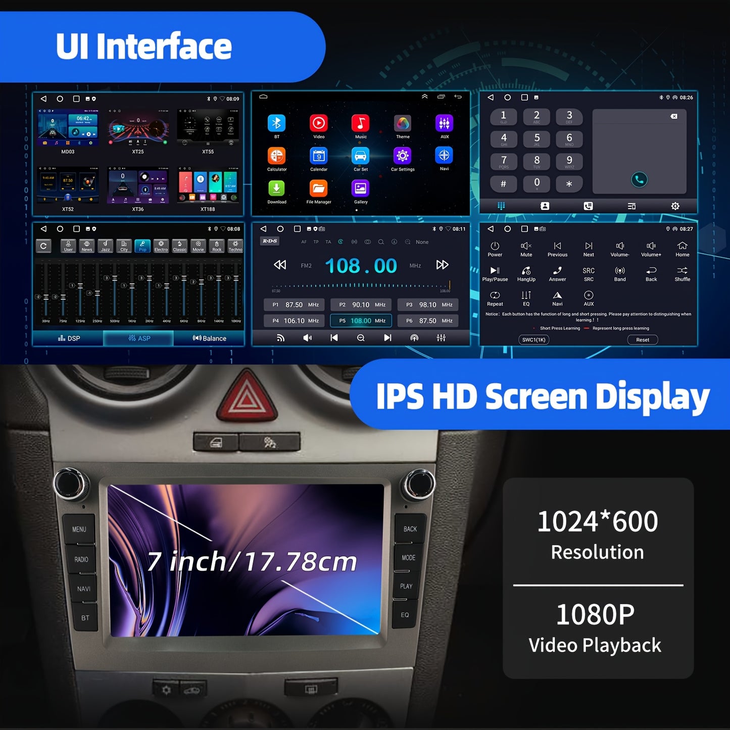 Autoradio – 2DIN Radio – Auto Stereo – Multimedia Speler – Touchscreen – 17,78 cm – Android 14 – Draadloos CarPlay & Android Auto