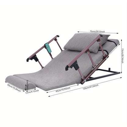 Verstelbare Rugsteun – Bedsteun – Ruggesteun – Zitsteun – Ligsteun – Inclusief Inklapbare Armleuningen – Zacht Kussenpakket – 120x75 cm Carbonstaal – Grijs