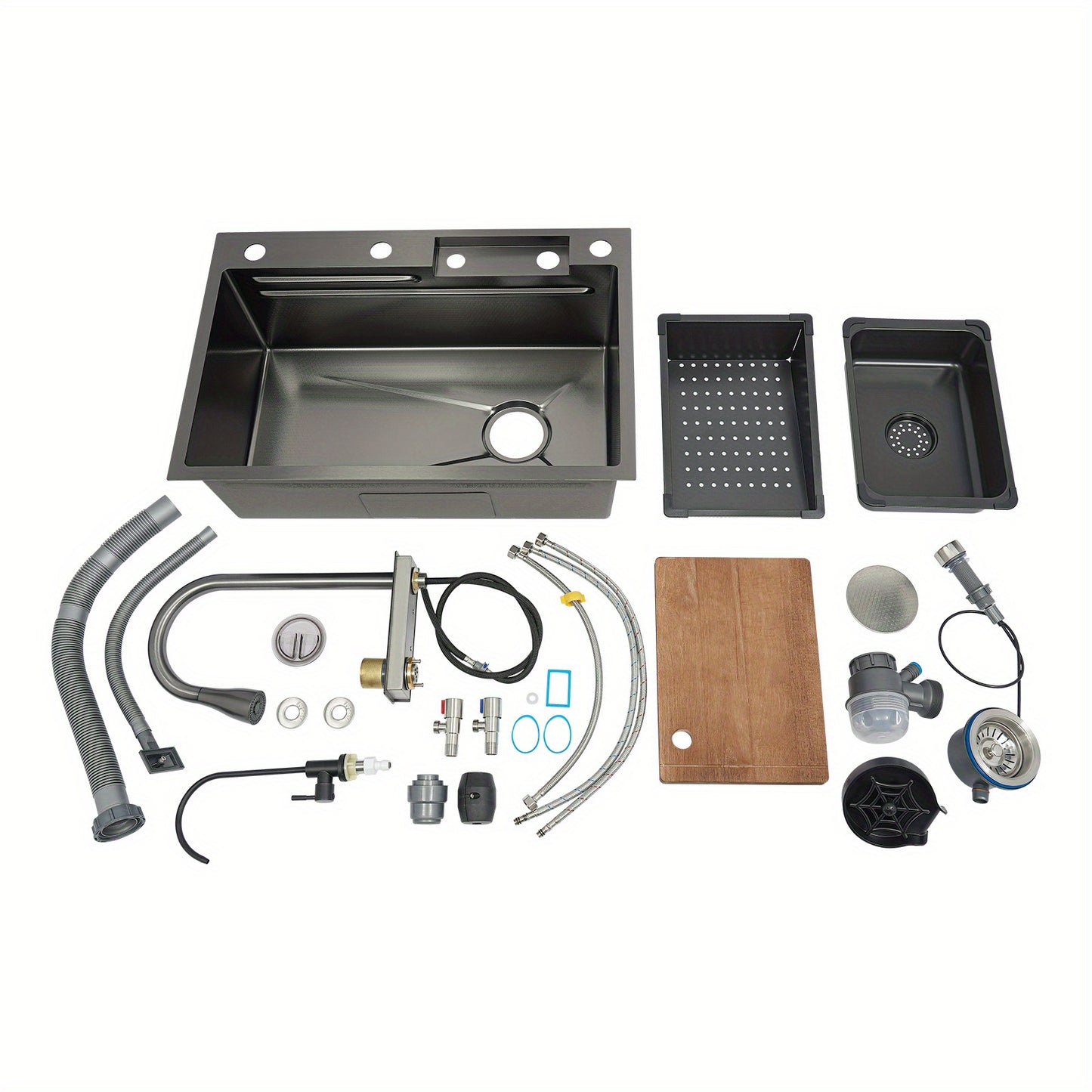 RVS Spoelbak – Keukenbak – Wasbak – Inbouw Spoelbak – Tuin Spoelbak – 68x45x21 cm – 304 Roestvrij Staal – Inclusief Snijplank & Waterzuiveringskraan