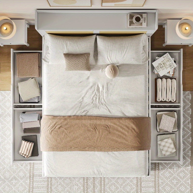 Tweepersoonsbed – Bed met Opberglades – Opbergbed – Boxspring Alternatief – Bedframe met Laden – Stevig Massief Houten Frame – Modern Minimalistisch Design