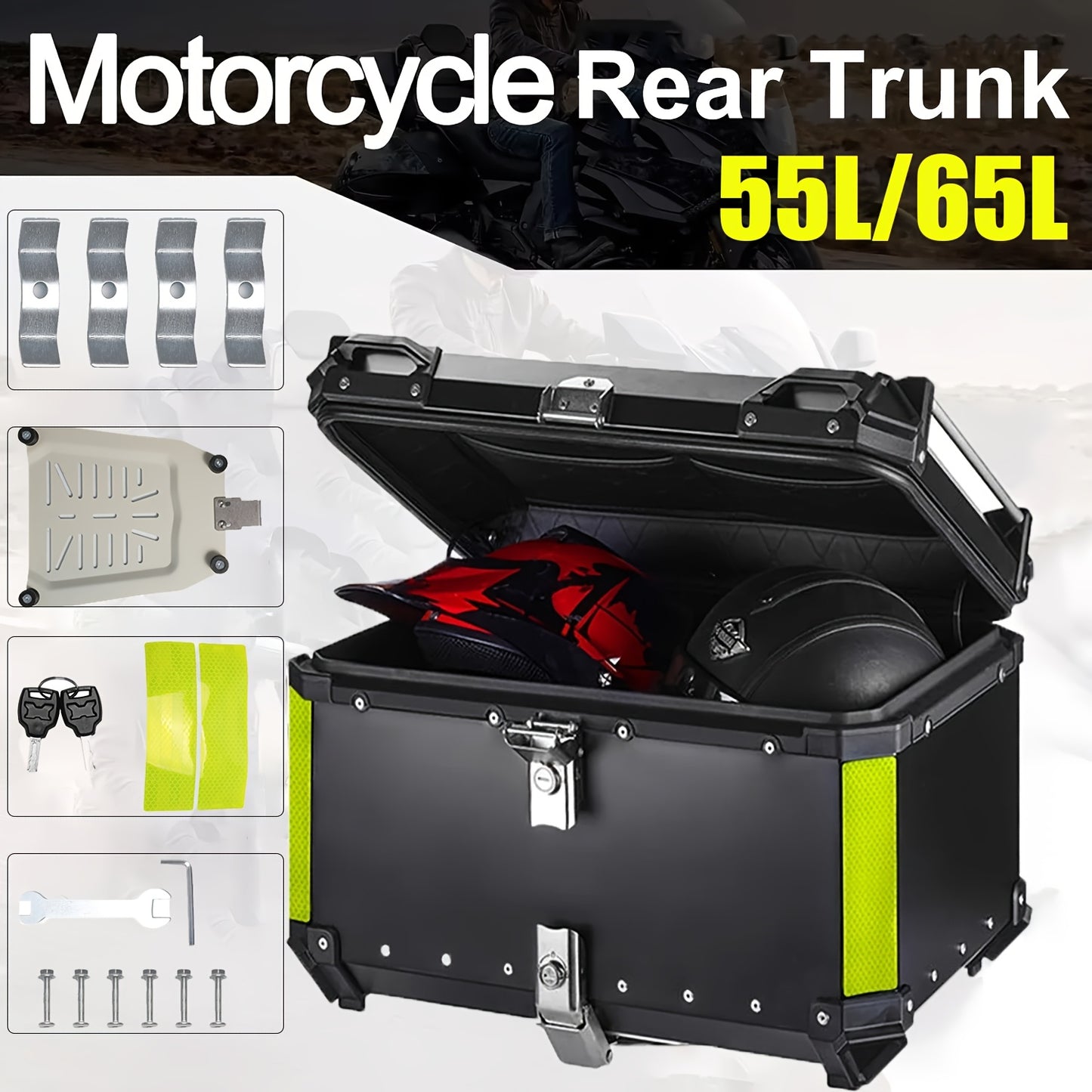 Motorfiets Opbergbox – Helm Opbergkoffer – Achter Trunk – Bagagekoffer – Motor Topkoffer – 65L Ruim Aluminium – Slot Veilig