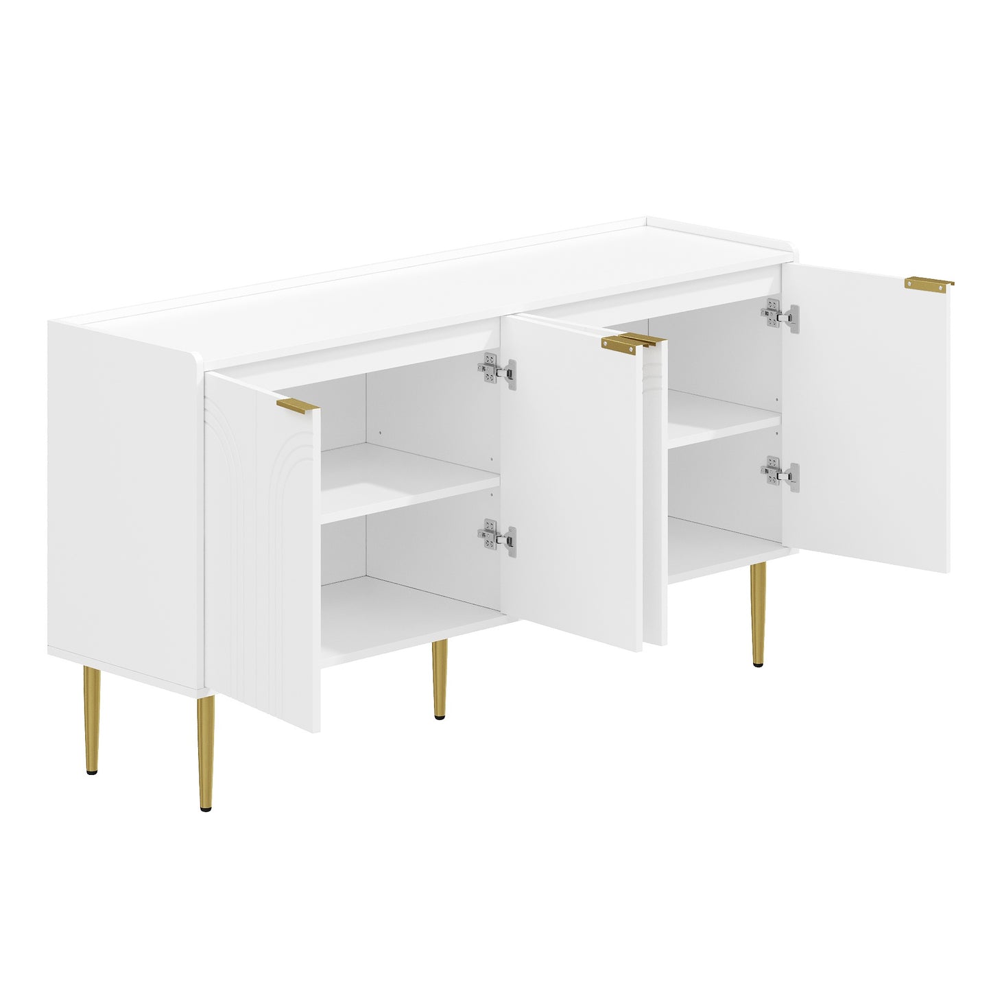 Dressoir – Sideboard – Opbergkast – Ladekast – Kast – Modern Design – Gebogen Reliëfdeuren – 140 cm – Met Verstelbare Legplanken – Met Gouden Metalen Poten