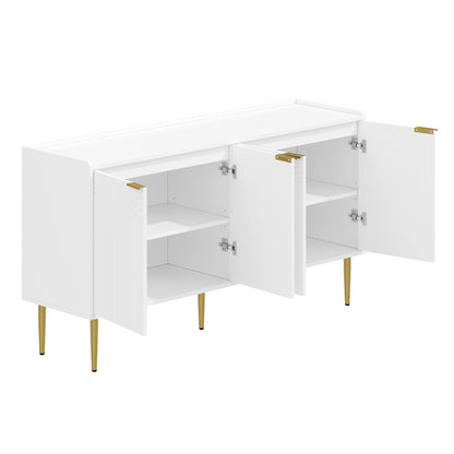 Dressoir – Sideboard – Opbergkast – Ladekast – Kast – Modern Design – Gebogen Reliëfdeuren – 140 cm – Met Verstelbare Legplanken – Met Gouden Metalen Poten