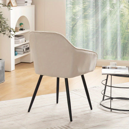 Eetkamerstoel – Stoel – Kuipstoel – Armstoel – Keukenstoel – Velvet Bekleding – Metalen Poten – Set Van 2 – Verstelbare Voorpoten – Beige