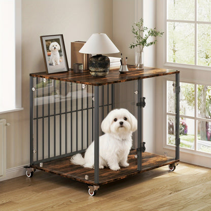 Hondenkennel – Hondenbench – Dierenbench – Hondenbox – Hondenhok – Gehard Glas – Mobiel Met Remmen – 77x60x65 cm – Geschikt Tot 80 kg