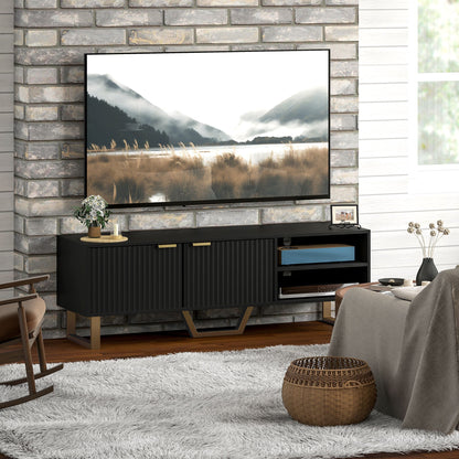 Tv-kast – Meubel voor tv – Mediakast – Tv-meubel – Houten tv-meubel – Mat zwart met gouden accenten – Geschikt voor tv’s tot 70 inch – Ruime opbergruimte met kabeldoorvoer