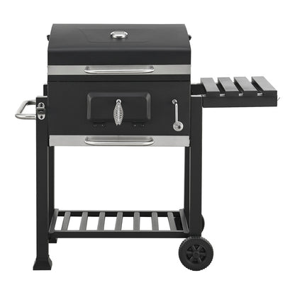 Grillwagen – Barbecuewagen – Houtskoolgrill – Tuingrill – BBQ Trolley – Ruime Grilloppervlakte 105x114x47,5 cm – Ingebouwde Thermometer & Traploze Houtskoolhoogteverstelling