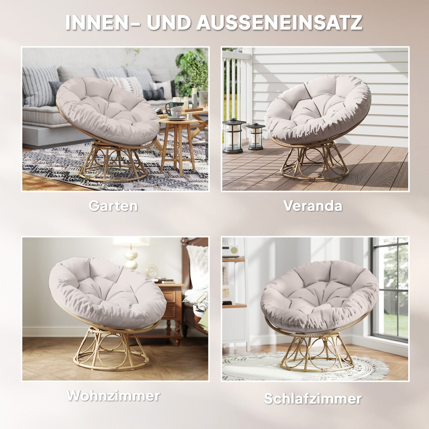 Papasanstoel – Papasstoel – Mandstoel – Draaistoel – Loungestoel – 360° Draaibaar – Weerbestendig PE Rattan