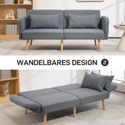 Slaapbank – Bedbank – Logeerbed – Slaapsofa – Bedbank met Opbergruimte – Grijs Linnen Look – Verstelbare Rugleuning – Compact 170x83 cm