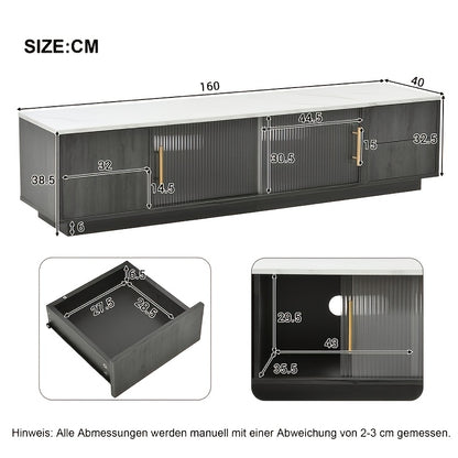Tv-Meubel – Tv-Kast – Mediamöbel – Opbergkast – Kastje – Notenkleur Walnut – Golvende Deuren – Ruime Opbergruimte – Bamboe Materiaal – Zwarte Metalen Poten