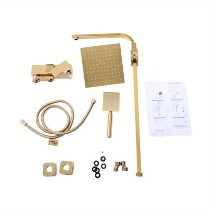 Regendouche – Douchekop – Doucheset – Handdouche – Shower Set – Goudkleurig Messing – 20 cm Rond – Instelbare Hoogte 70-120 cm
