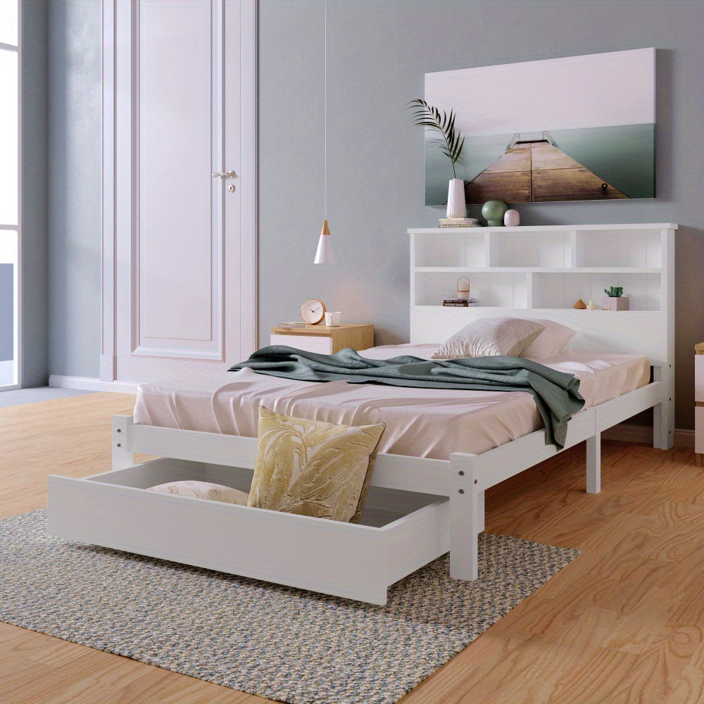 Eenpersoonsbed – Bed met Opberglades – Opbergbed – Slaapbed – Kinderbed – 90x200 cm – Wit – Stevige Lattenbodem – Ruime Lades