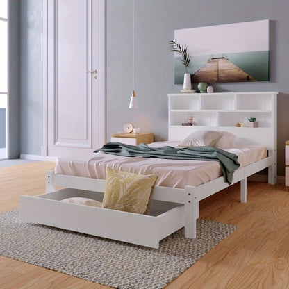 Eenpersoonsbed – Bed met Opberglades – Opbergbed – Slaapbed – Kinderbed – 90x200 cm – Wit – Stevige Lattenbodem – Ruime Lades