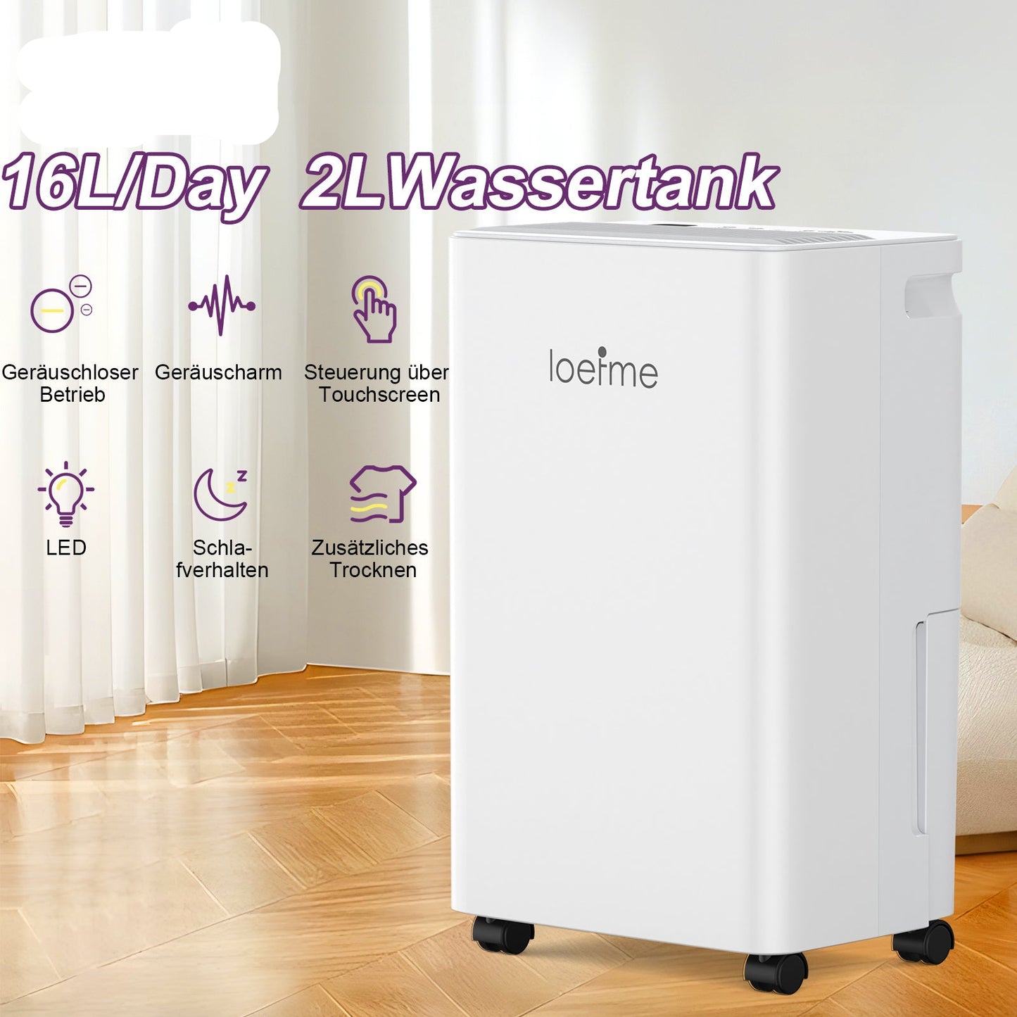 Luchtontvochtiger – Ontvochtiger – Dehumidifier – Vochtvreter – Vochtopnemer – Stil – 2L Waterreservoir – Automatische Uitschakeling en Slaapstand