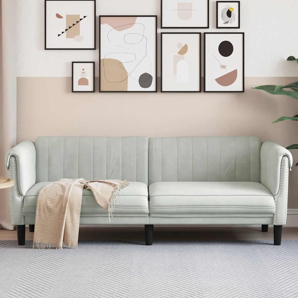 3-zitsbank – 3-zits sofa – gestoffeerde bank – zitbank – velours bank – lichtgrijs – zacht fluweel – comfortabel zitcomfort