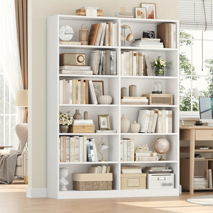 Boekenplank – Boekenkast – Opbergkast – Wandrek – Stellingkast – Massief Hout – Anti-Kantel Systeem – Wit – 2-Lagen – Ruime Opbergruimte – Modern Design