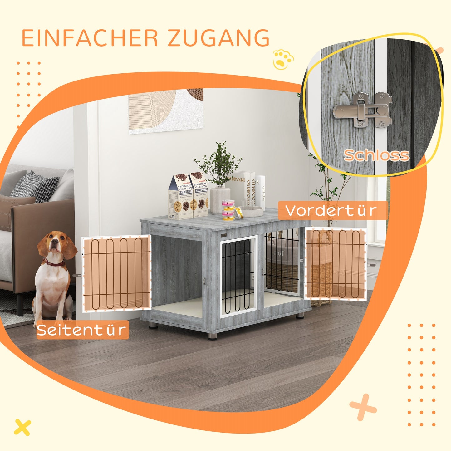 Hondenbench – Hondenbox – Hondenkooi – Hondenmand – Hondenhok – Grijs – Wasbaar Kussen – Twee Deuren Met Sloten – 90x58x65 cm – Stevige Constructie