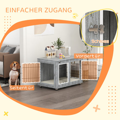 Hondenbench – Hondenbox – Hondenkooi – Hondenmand – Hondenhok – Grijs – Wasbaar Kussen – Twee Deuren Met Sloten – 90x58x65 cm – Stevige Constructie