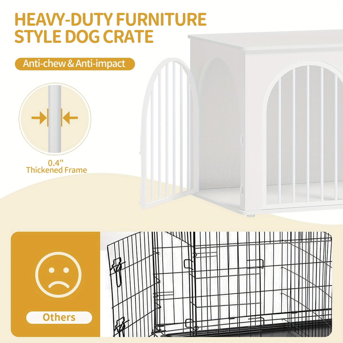 Hondenbench – Hondenkooi – Huisdiervangkooi – Hondenkennel – Hondenschuur – Middelgrote Honden – Wit – 3-Deurs Boogvormige Deur – Stevig Metalen Frame – Multifunctioneel Meubelstuk – 60x100x63 cm
