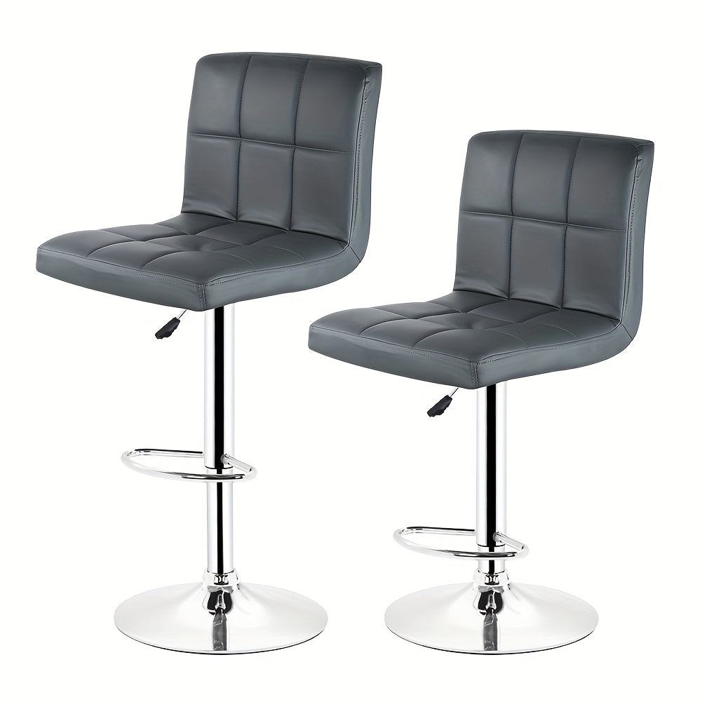 Modern 2pcs PU Leather Bar Stools - Adjustable Height High Back Kitchen Island Chairs with Footrest | Armless Counter Stools for 90cm Countertops (Set Of 2), Kitchen Stools For Counter, Counter Height Stools, Bar Stool Counte
