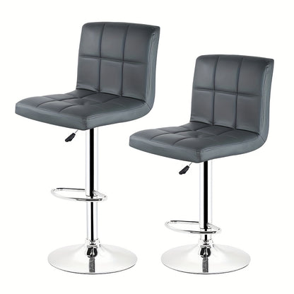 Modern 2pcs PU Leather Bar Stools - Adjustable Height High Back Kitchen Island Chairs with Footrest | Armless Counter Stools for 90cm Countertops (Set Of 2), Kitchen Stools For Counter, Counter Height Stools, Bar Stool Counte