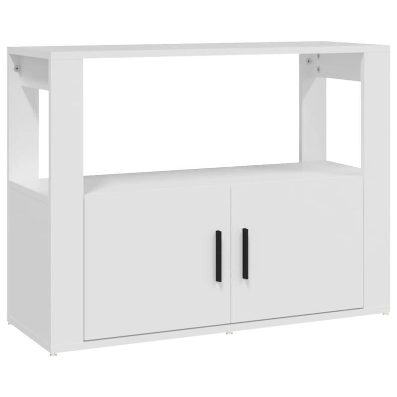 Modern White Sideboard with Glass Display Shelves & Removable Storage Basket - 80x30x60cm, Hardwood Furniture for Living Room, Bedroom, Office - Minimalist Design with Open Shelves & Closed Cabinets, Sideboard Cabinet, Bedroo