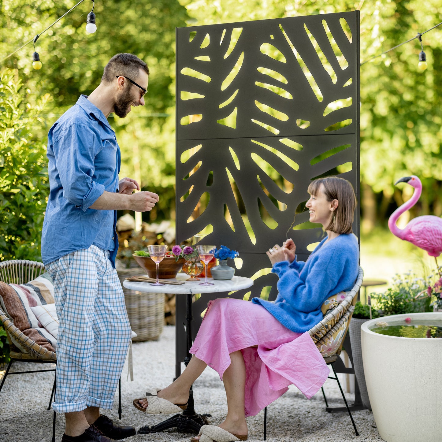 Tuinscherm – Tuinafscheiding – Privacy Scherm – Windscherm – Decoratief Scherm – Metalen Panelen Zwart – Weerbestendig Met Epoxy Coating – Afmeting 122x45x198 cm