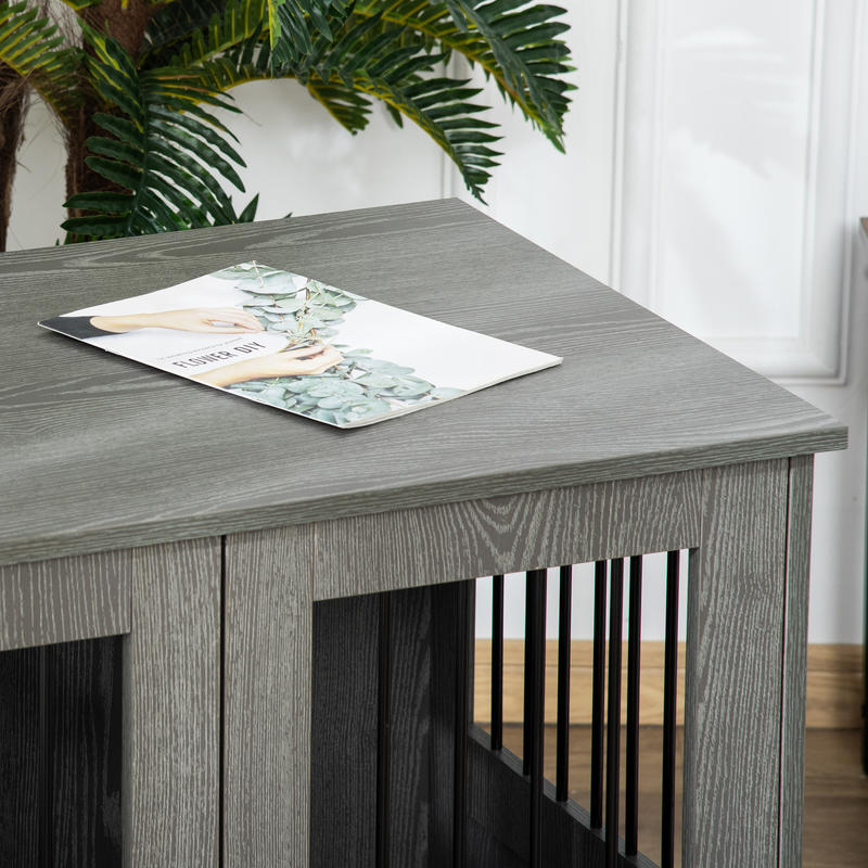 Hondenbench – Hondenhok – Hondenkooi – Hondenhuis – Kennel – Extra Ruim – Hout & Metaal – Dubbele Deuren Met Magneetsluiting – Modern Grijs – Voor Middelgrote en Grote Honden