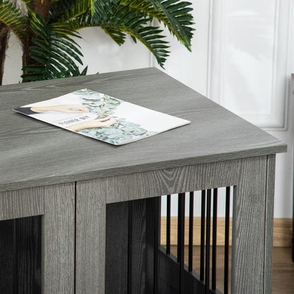 Hondenbench – Hondenhok – Hondenkooi – Hondenhuis – Kennel – Extra Ruim – Hout & Metaal – Dubbele Deuren Met Magneetsluiting – Modern Grijs – Voor Middelgrote en Grote Honden