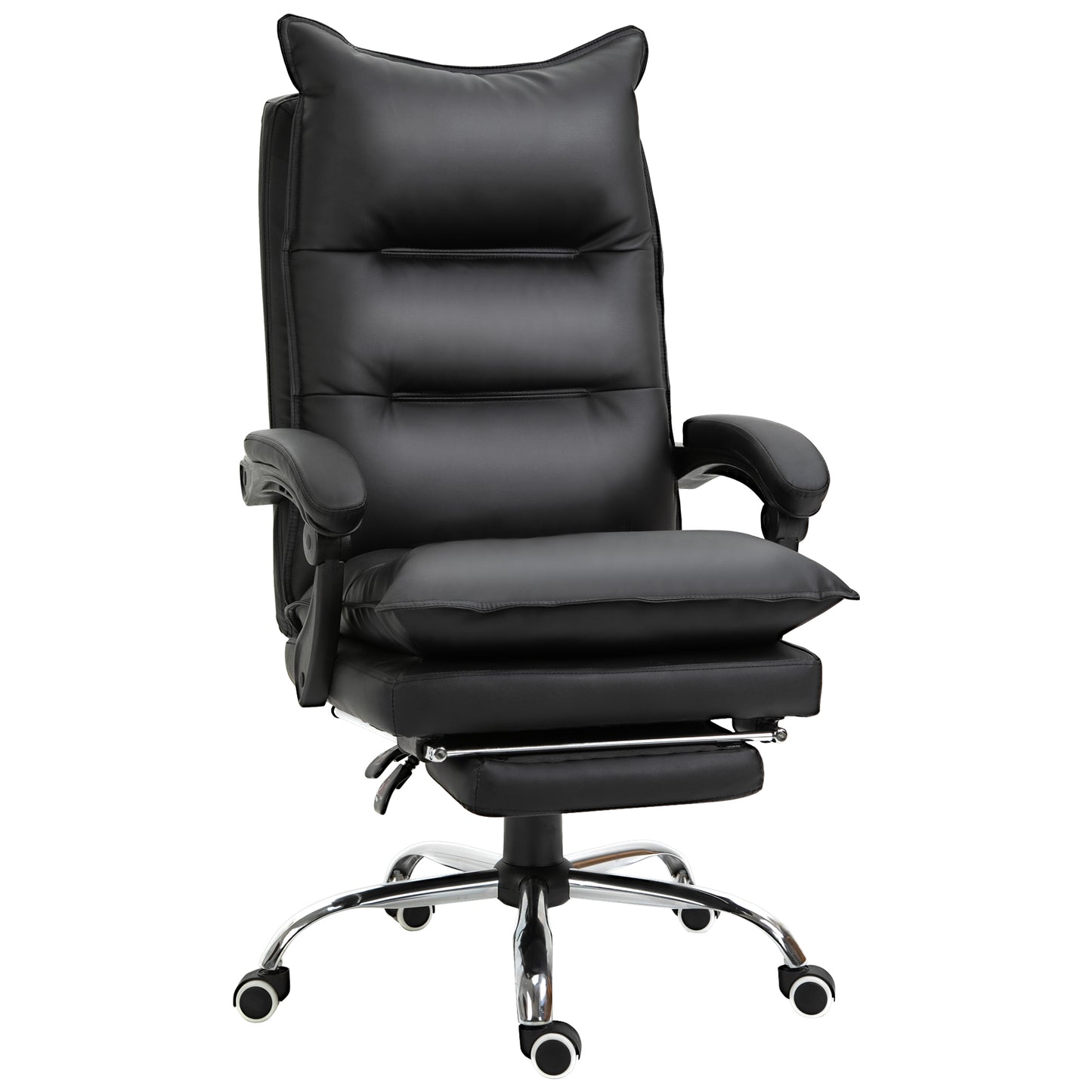 Bureaustoel – Kantoorstoel – Draaistoel – Gamestoel – Ergonomische Stoel – Verstelbare Zithoogte – Kunstleren Bekleding – Met Voetensteun – Zwart – 66 x 72 x 122-130 cm