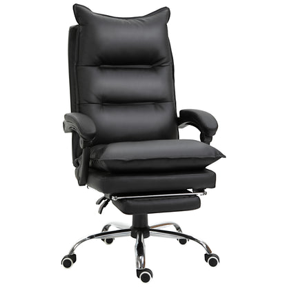 Bureaustoel – Kantoorstoel – Draaistoel – Gamestoel – Ergonomische Stoel – Verstelbare Zithoogte – Kunstleren Bekleding – Met Voetensteun – Zwart – 66 x 72 x 122-130 cm