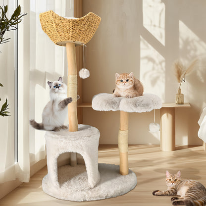 Kattenboom – Krabpaal – Klimmeubel – Kattenhuis – Kattenmeubel – 120 cm Hoog – Stevig Wilgenhout Met Natuurlijke Sisal Krabpalen
