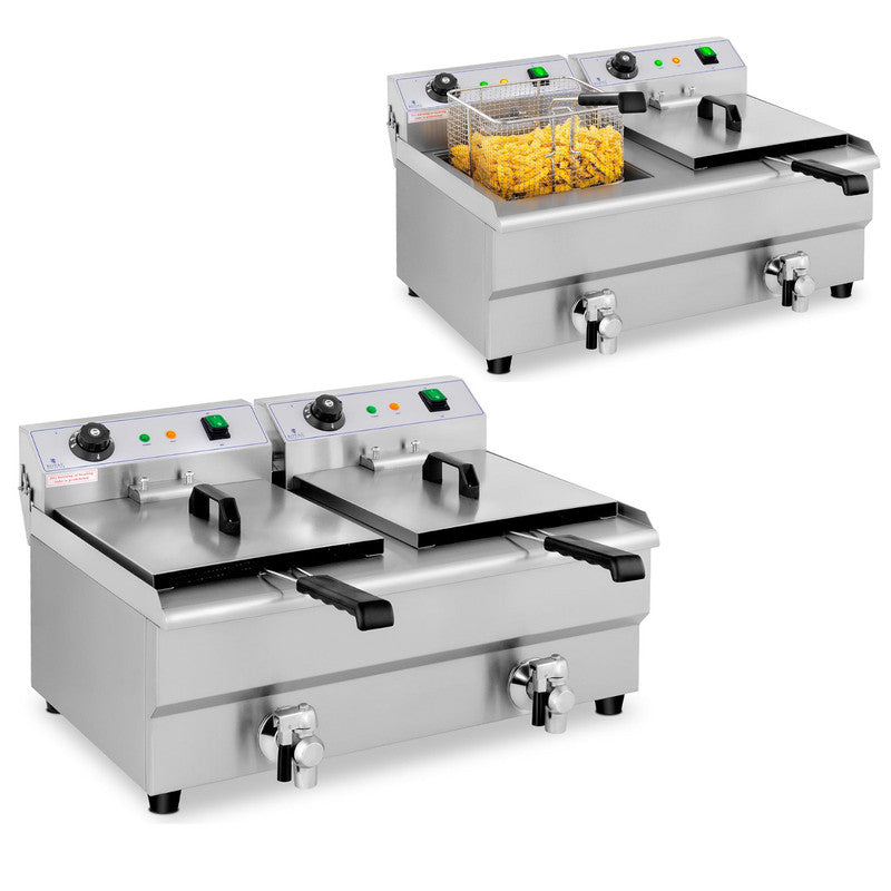 Double Electric Commercial Fryer with Tap, 230V, 2 x 3200W, 2 x 13L - QUORE