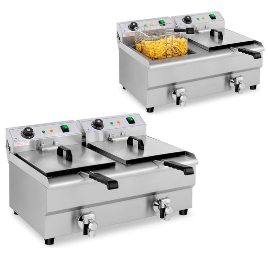 Double Electric Commercial Fryer with Tap, 230V, 2 x 3200W, 2 x 13L - QUORE