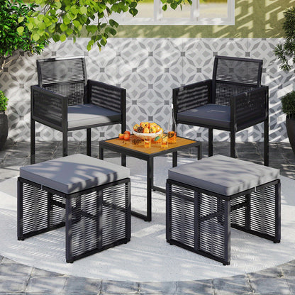 Tuinmeubelen – Loungeset – Zitgroep – Tuinset – Loungeset Met Kussens – Weerbestendig PE Rattan – Acaciahouten Tafel