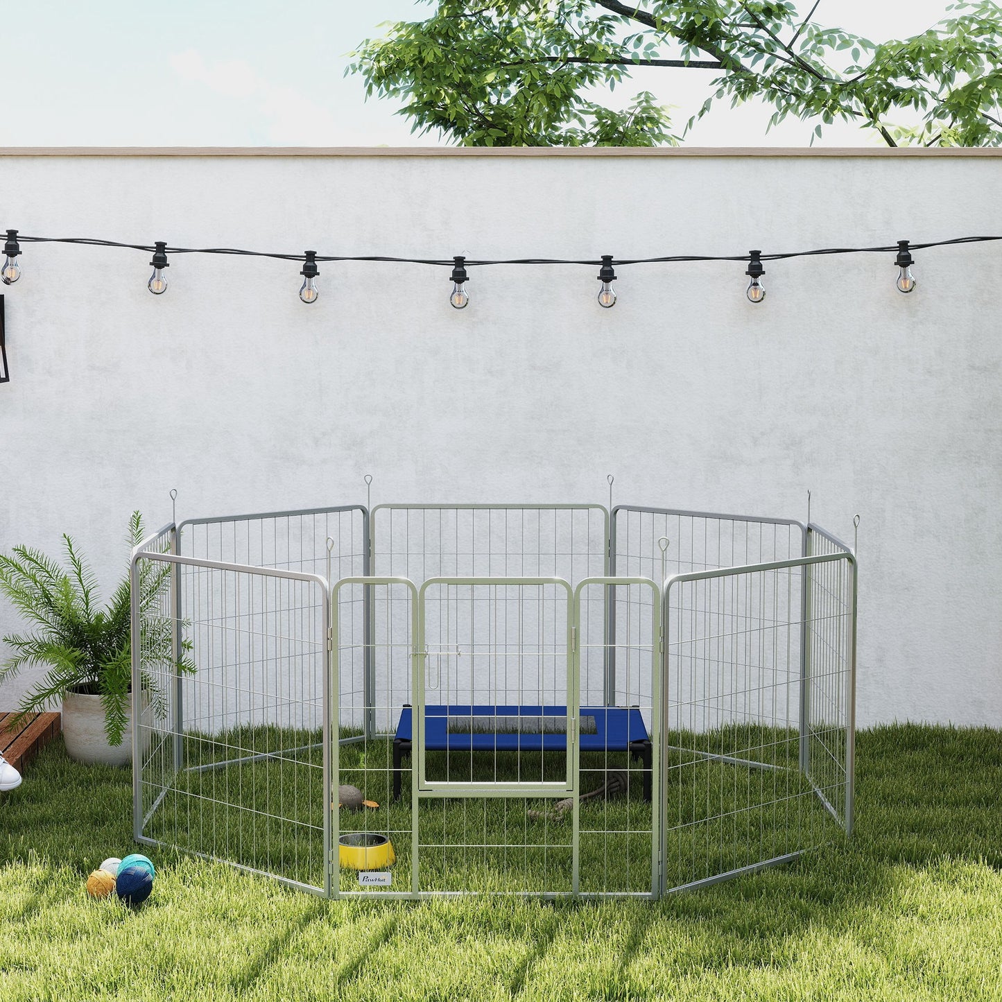 Hondenren – Puppyren – Hondenkennel – Hondenbench – Dierenren – 8 Panelen – Opvouwbaar Staal – Inclusief Deur & Draagriem